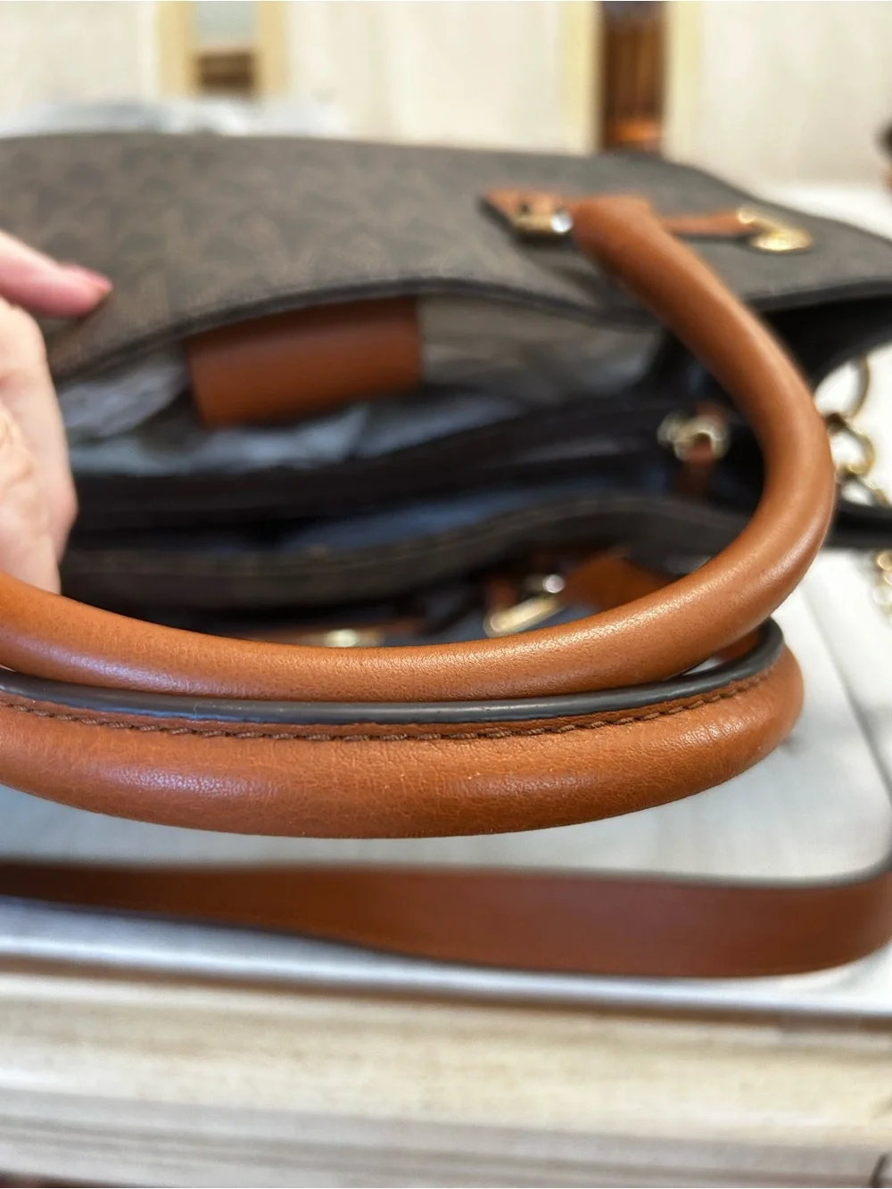 Michael Kors Hamilton large signature logo tote satchel brown NWOT